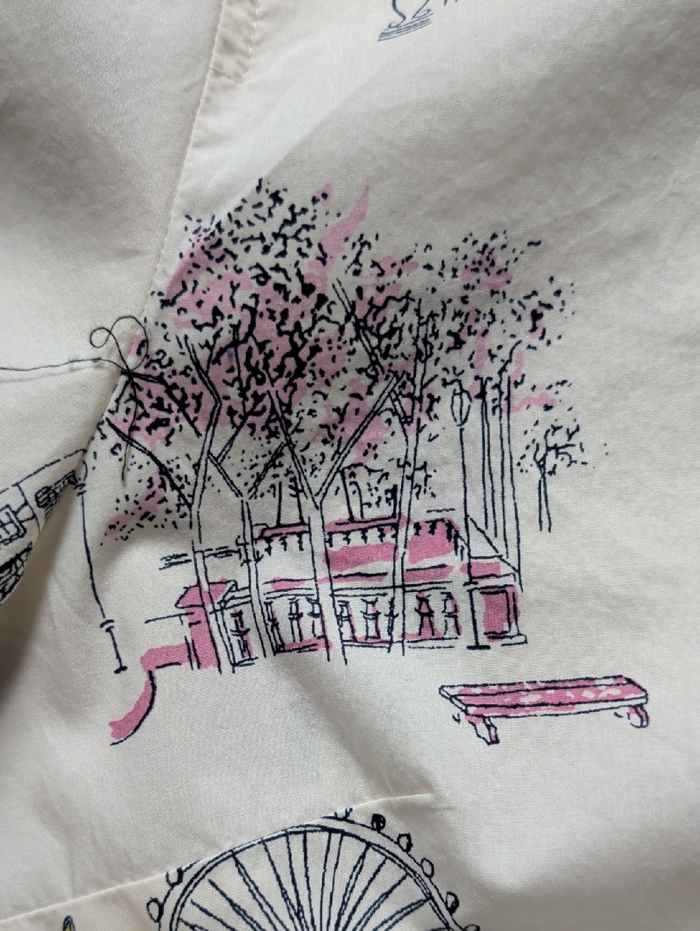 Anglophile Cream Cityscape Print Button-Up Shirt Big Ben London Eye Toile - Picture 14 of 15